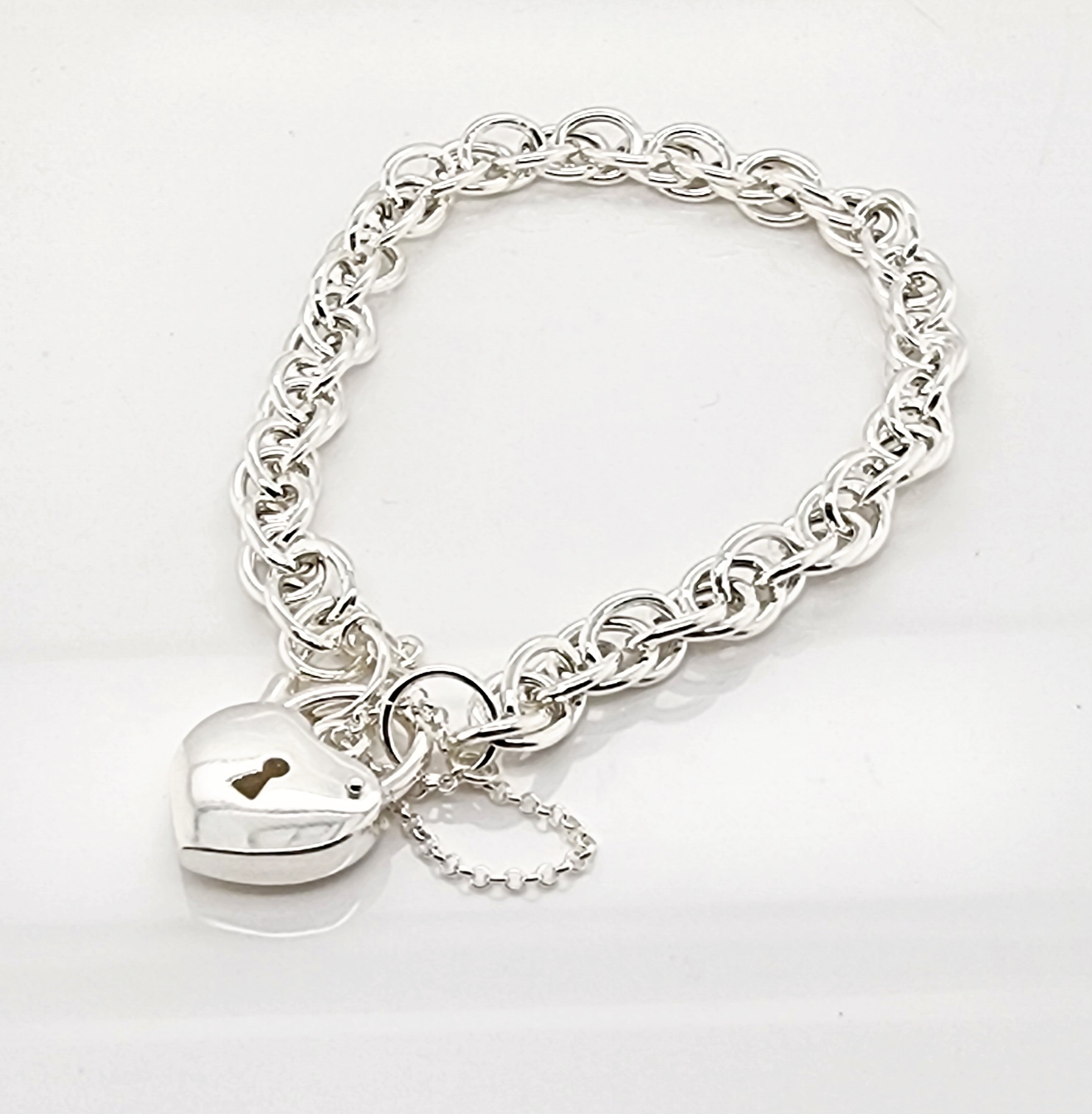 Sterling Silver Bracelet with Heart Padlock 19cm Long Sterling Silver Bracelets 