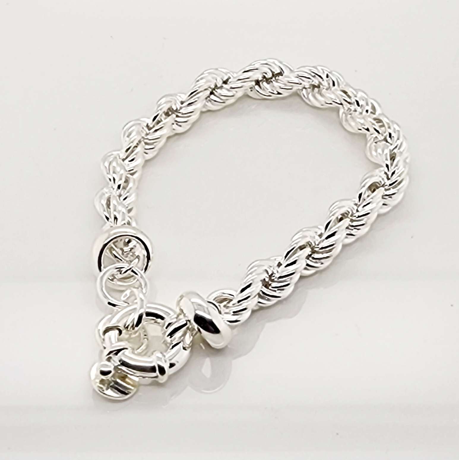 Sterling Silver Rope Chain Bracelet with Bolt Ring Clasp - 19cm Long Sterling Silver Bracelets 