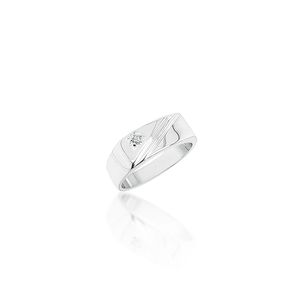 Sterling Silver Men's Cubic Zirconia Ring - D8514 Sterling Silver Rings 