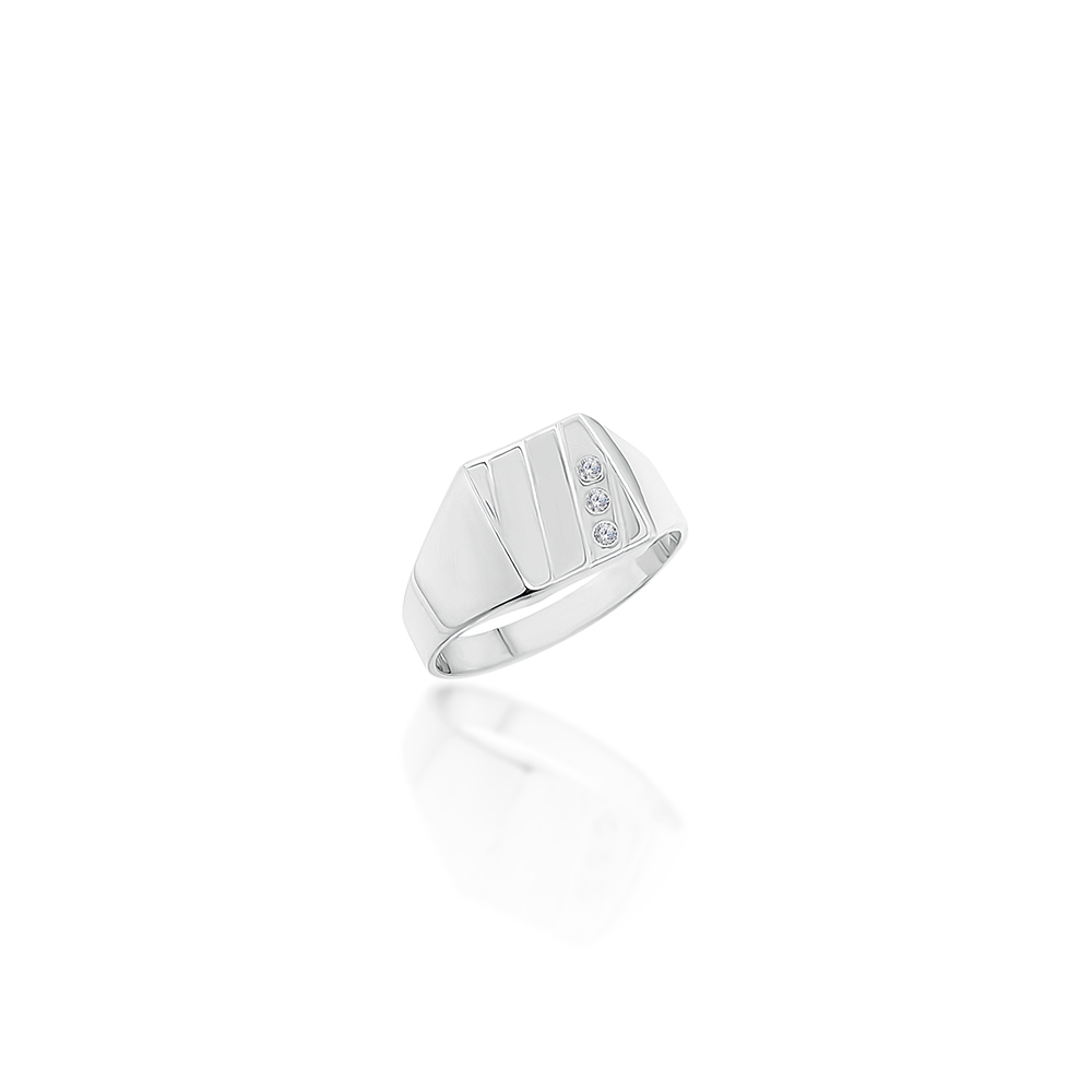 Sterling Silver Men's Cubic Zirconia Square Signet Ring - D858 Sterling Silver Rings 