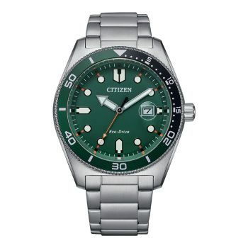 Citizen Eco-Drive Gents Stainless Steel with Emerald Green Dial Watch - AW1768-80X Citizen Eco-Drive 