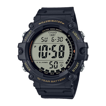 Casio Digital Extra Long Strap 10 Year Battery Black Resin Band - AE1500WHX-1A