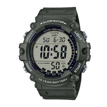 Casio Digital Extra Long Strap 10 Year Battery Green Beige Resin Band - AE1500WHX-3A  