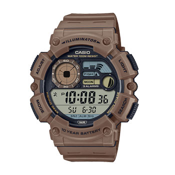 Casio Digital Multi Window Fish, Moon 100M 10YR Battery Brown Resin Band - WS1500H-5A  