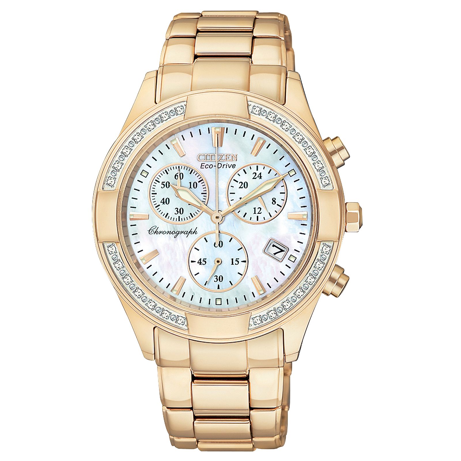CITIZEN Regent Eco-Drive Chronograph Diamond Mother of Pearl Dial Rose Gold-Tone Ladies Watch - FB1223-55D Citizen Eco-Drive 