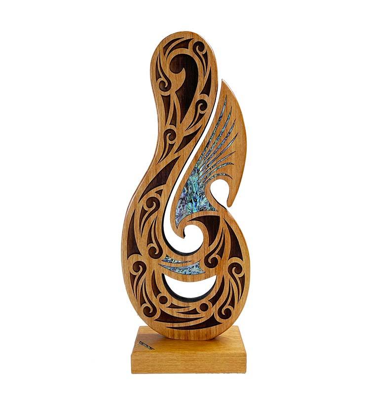 Large Wooden Laser Engraved Maori Fish Hook Trophy/Award on stand Large Wooden Laser Engraved Maori Fish Hook Trophy/Award on stand