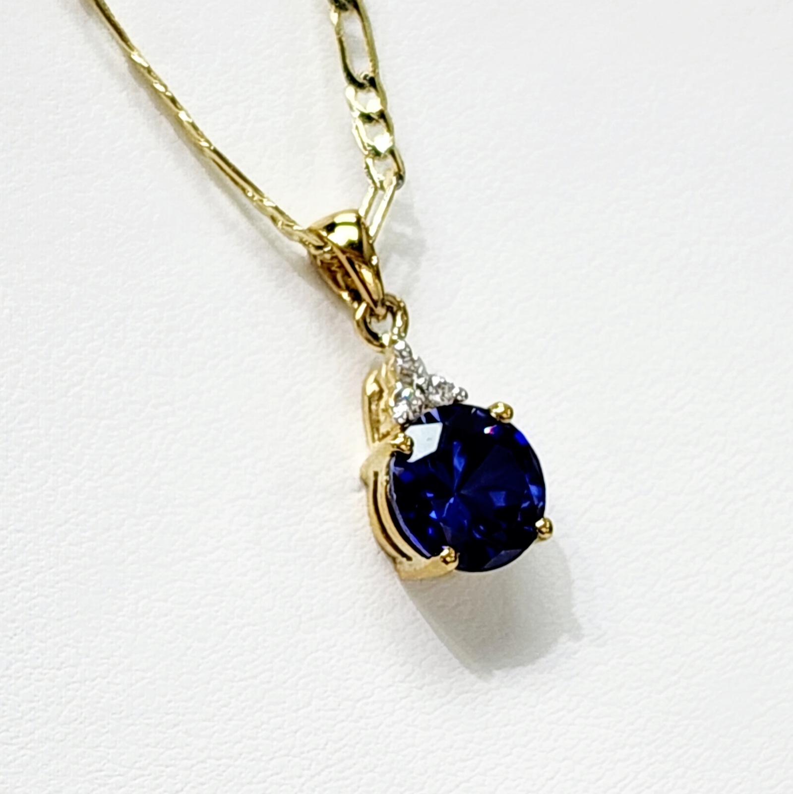 9ct Yellow Gold Created Blue Sapphire with Cubic Zirconia Drop Pendant Gold Pendants 