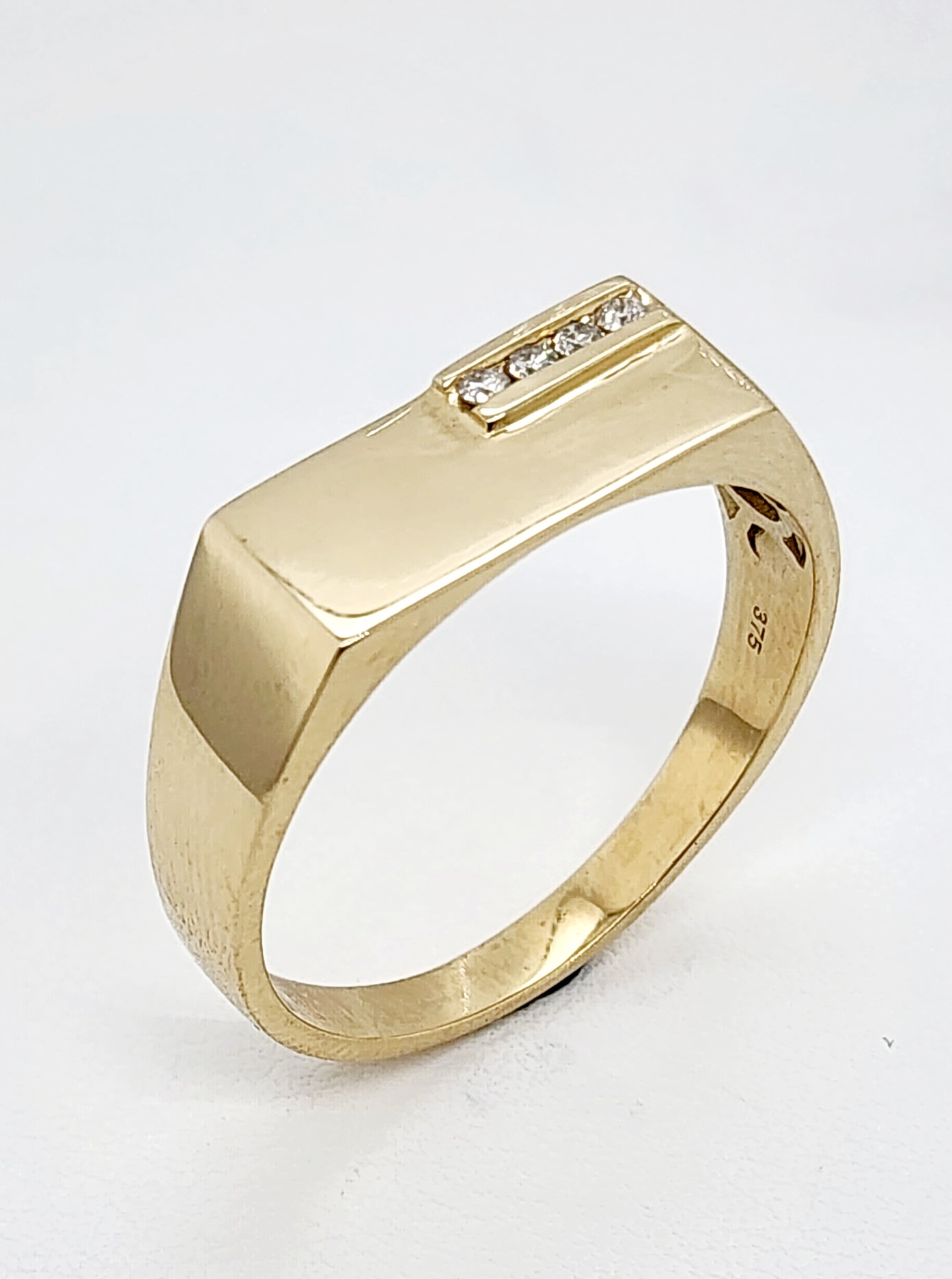 9ct Yellow Gold Gents Diamond Set Wedding / Dress Ring Gold Rings, Men's Gold Rings 