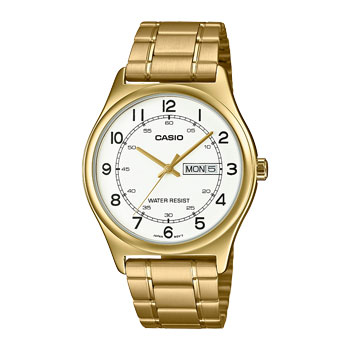 Casio Analogue Day & Date Stainless Steel Gold Case & Band White Dial Watch - MTPV006G-7B CASIO 