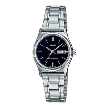 Casio Women's Analogue Standard Stainless Steel Black Dial Day & Date Watch - LTP-V006D-1B2 CASIO
