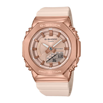 Casio Womens G-Shock Duel Time Pink Gold Tone on Pink Beige Band - GMS2100PG-4A G-SHOCK