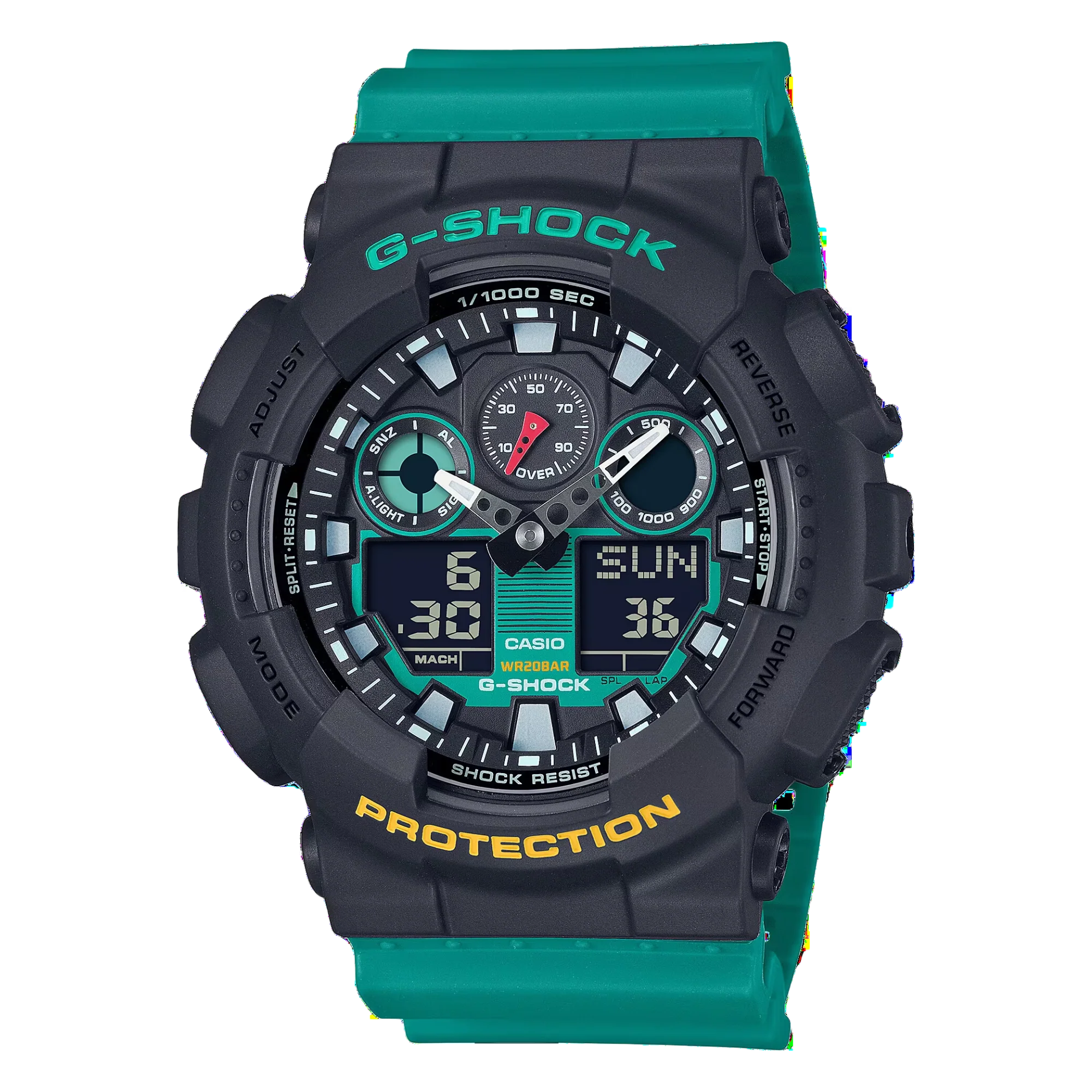 Casio G-Shock Mix Tapes Collection 200M WR Black Case, Green Resin Band - GA100MT-1A3 G-SHOCK 