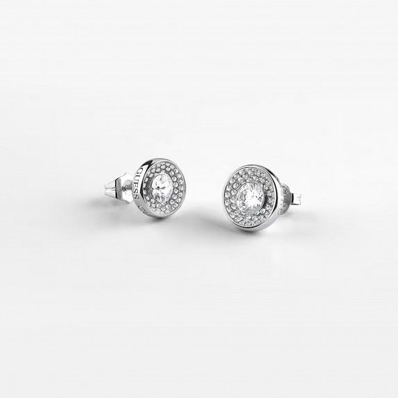 Guess Silver Tone Crystal Unique Solitaire Stud Earrings - JUBE03396JWRHT/U GUESS JEWELLERY 