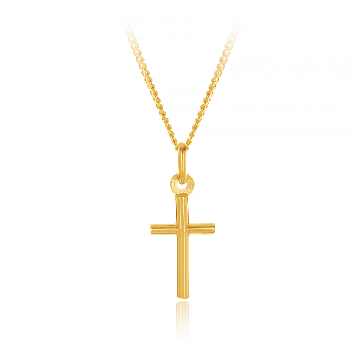 9ct Yellow Gold Polished Plain Round Tube Cross, 16mm Length, 10mm Width Gold Pendants 