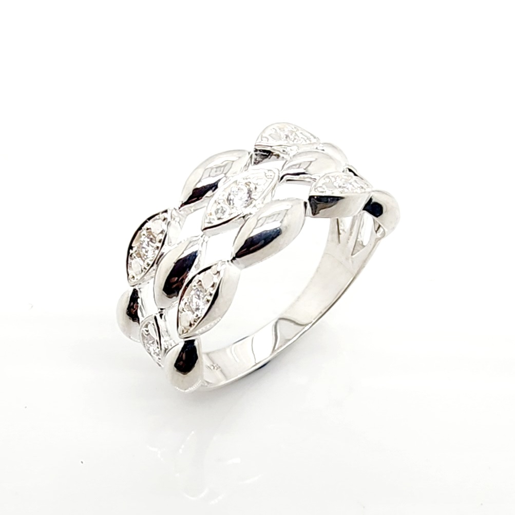 Sterling Silver Ladies Triple Row Cubic Zirconia Setting Dress Ring Sterling Silver Rings 