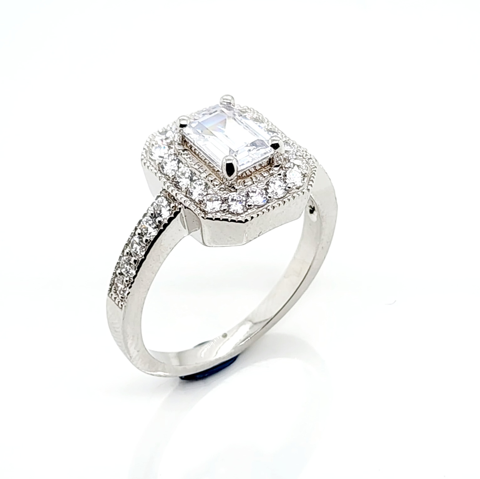 Sterling Silver Ladies Emerald Cut Halo Cublic Zirconia Engagement Ring Sterling Silver Rings Sterling Silver Ladies Emerald Cut Halo Cublic Zirconia Engagement Ring Sterling Silver Rings