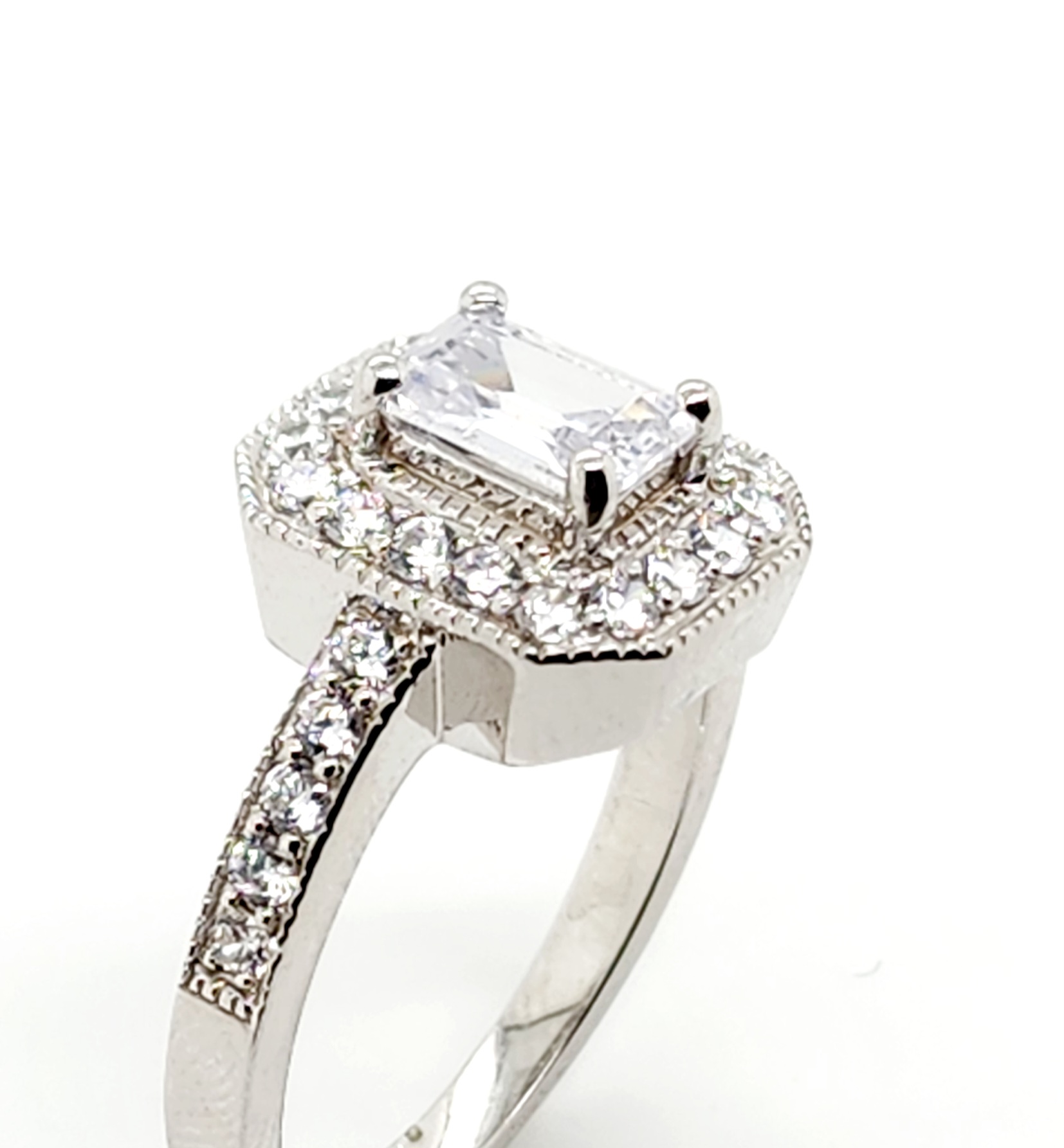 Sterling Silver Ladies Emerald Cut Halo Cublic Zirconia Engagement Ring Sterling Silver Rings Sterling Silver Ladies Emerald Cut Halo Cublic Zirconia Engagement Ring Sterling Silver Rings