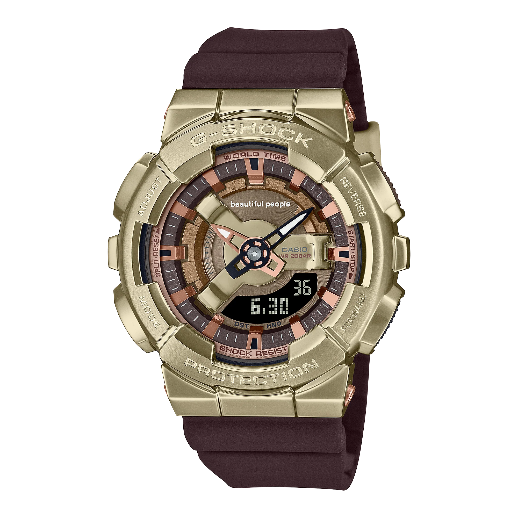 Casio G-Shock Limited Edition Duel Time Beautiful People 200M Gold Bezel, Brown Resin Band - GMS110BP-5A G-SHOCK 