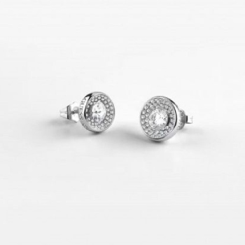 Guess Silver Tone Crystal Unique Solitaire Stud Earrings - JUBE03396JWRHT/U GUESS JEWELLERY 