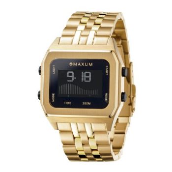 Maxum Raglan Digital Sqaure Dial Tide Watch Gold Tone Stainless Steel Case & Bracelet 200m WR - MW23104G03 MAXUM 