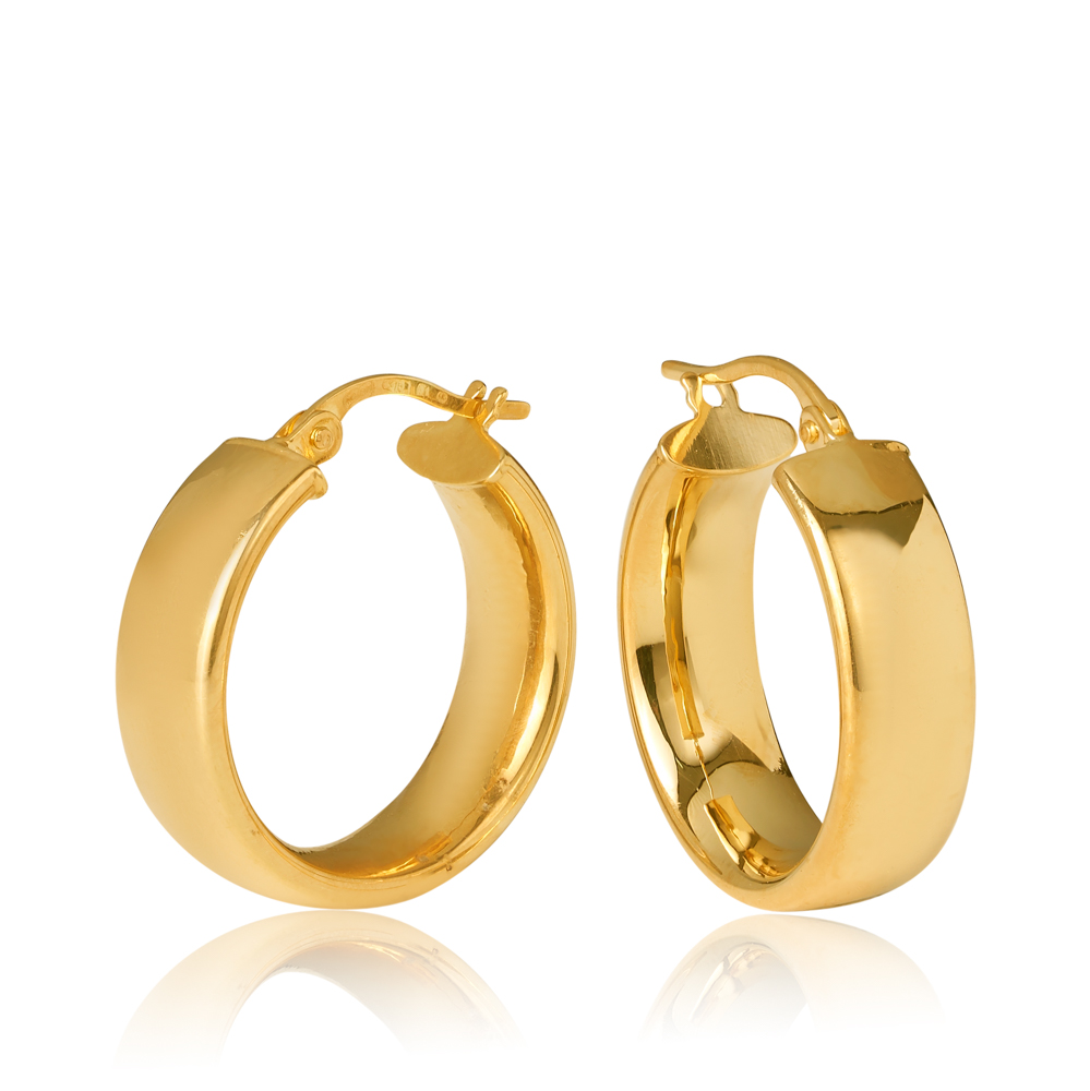 9ct Yellow Gold Parini 5.8mm Flat Width, 15mm Diameter Hoop Earrings Gold Earrings 