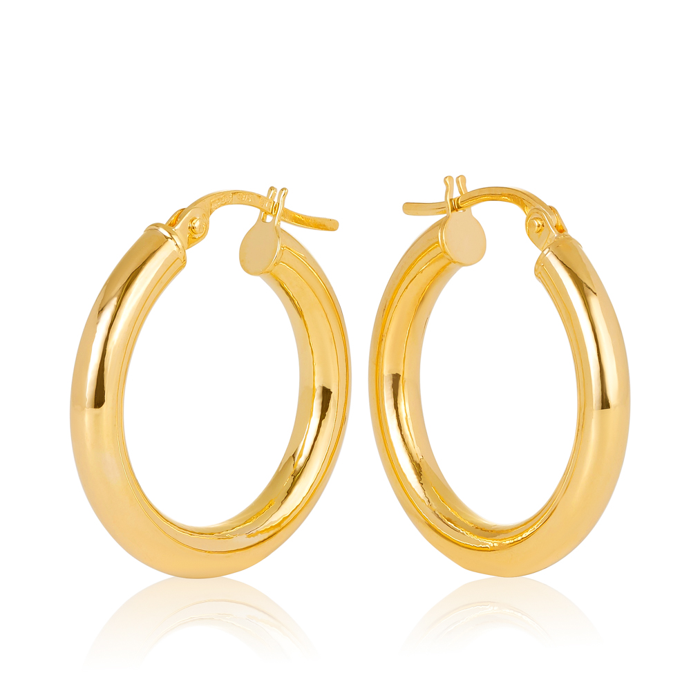 9ct Yellow Gold Aosta 3mm Plain Tube, 15mm Diameter Hoop Earrings Gold Earrings 