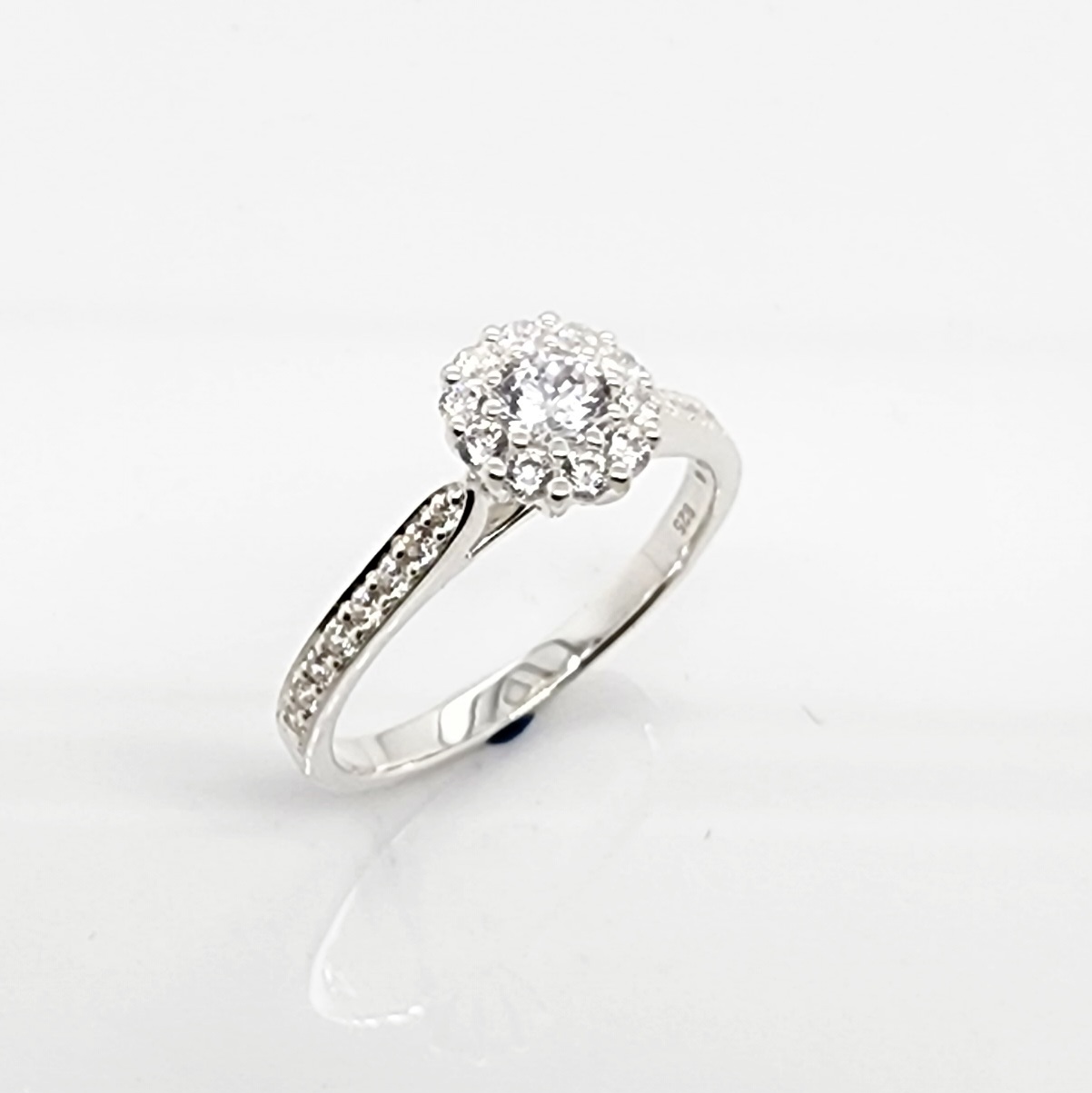 Sterling Silver Ladies Round Cut Halo Cublic Zirconia Engagement Ring Sterling Silver Rings 