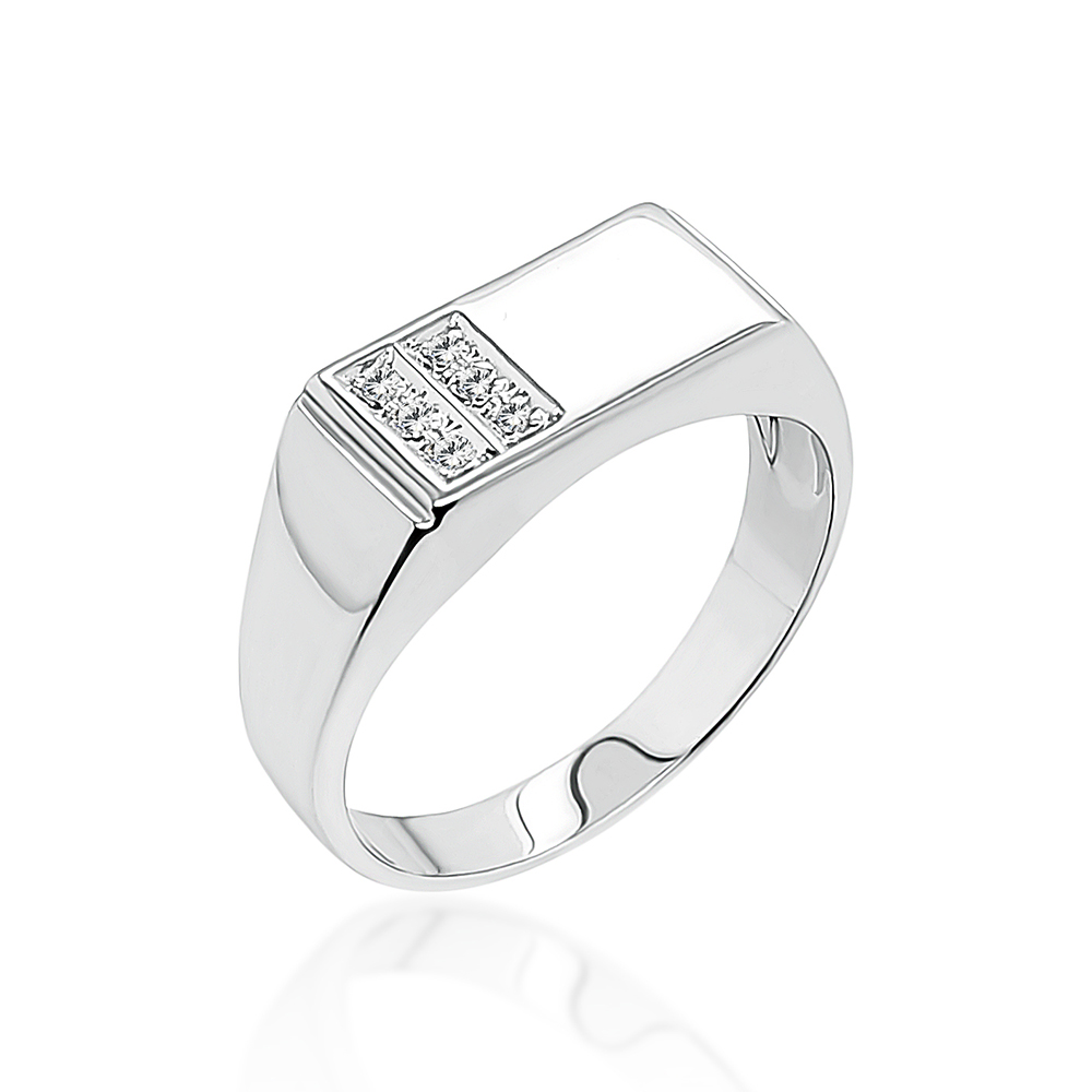Sterling Silver Mens Wedding / Signet Ring with Cubic Zirconia Setting SKU D5360- S/S Sterling Silver Rings 