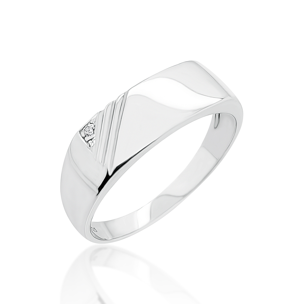 Sterling Silver Mens Wedding / Signet Ring with Cubic Zirconia Setting SKU-D6598 -S/S Sterling Silver Rings 