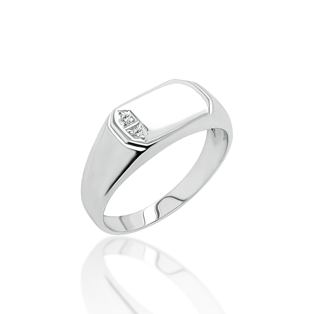 Sterling Silver Mens Wedding / Signet Ring with Cubic Zirconia Setting SKU-D3175 - S/S Sterling Silver Rings 
