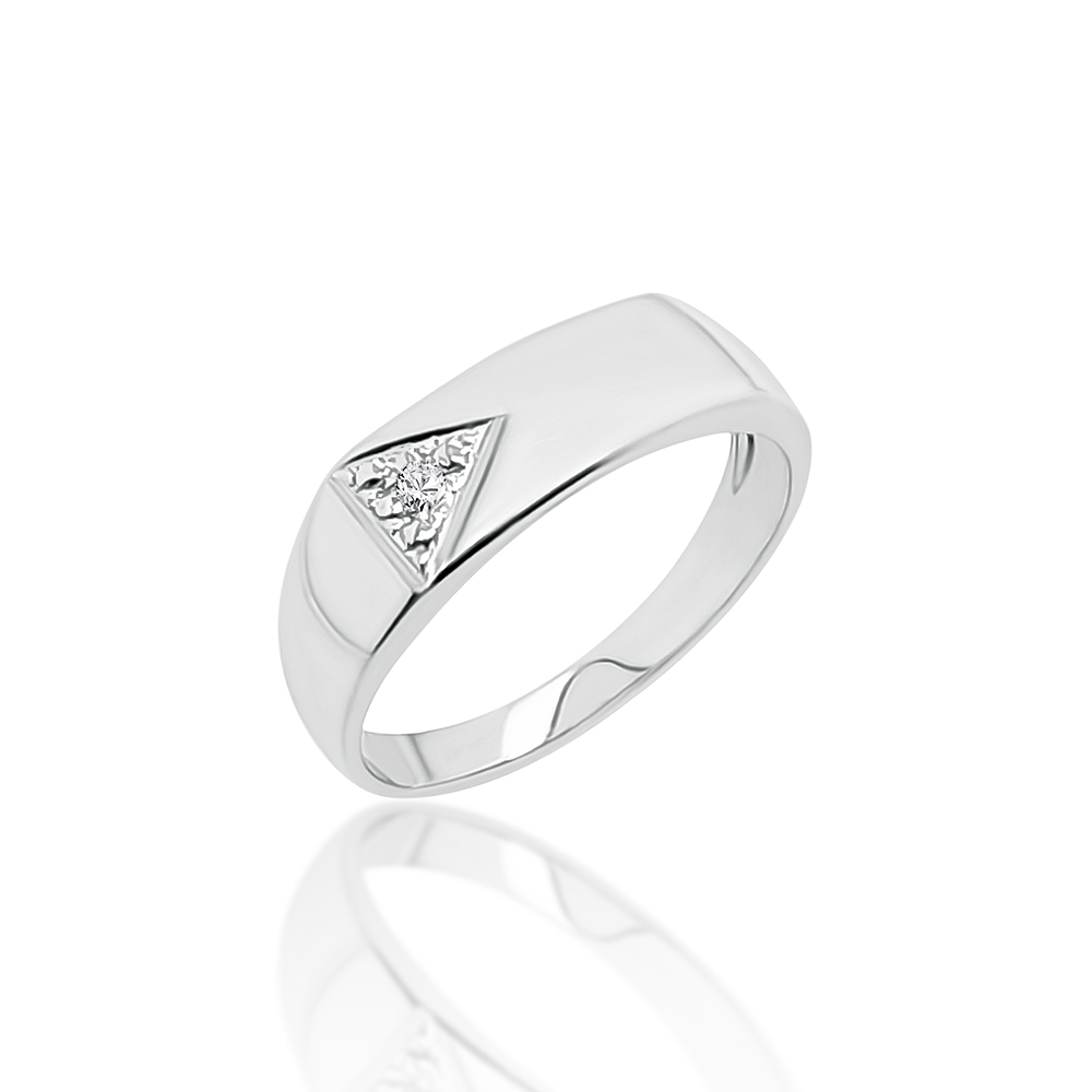 Sterling Silver Mens Wedding / Signet Ring with Cubic Zirconia Setting SKU-D6600 - S/S Sterling Silver Rings 
