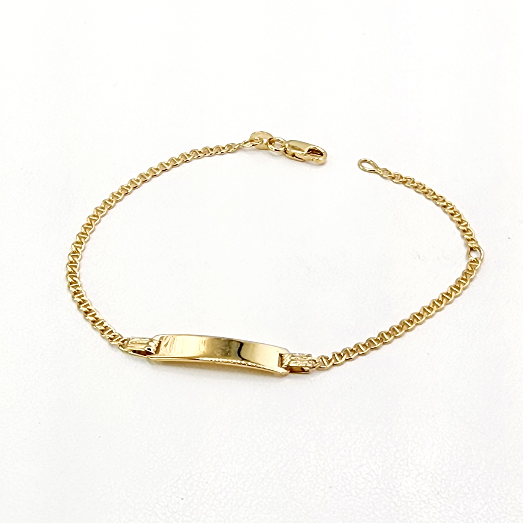 9ct Yellow Gold Anchor Link Kids ID Bracelet 17cm Long Gold Chain 