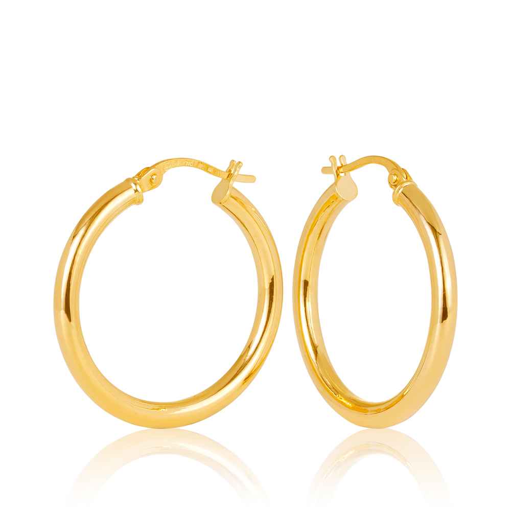 9ct Yellow Gold Aosta Plain 2.5mm Round Tube 20mm Diameter Hoop Earrings Gold Earrings 