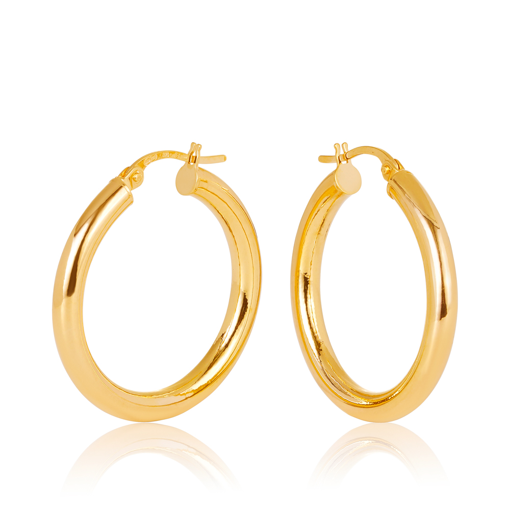 9ct Yellow Gold Aosta Plain 3mm Round Tube 20mm Diameter Hoop Earrings Gold Earrings 