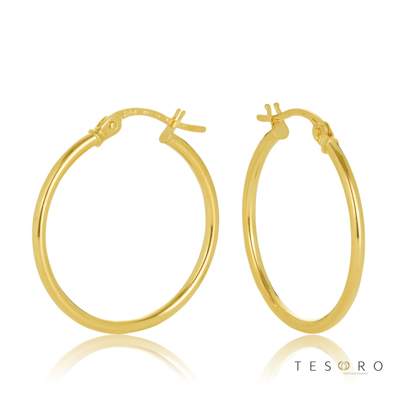 9ct Yellow Gold Eboli 1.5mm Round Tube 20mm Diameter Hoop Earrings Gold Earrings 