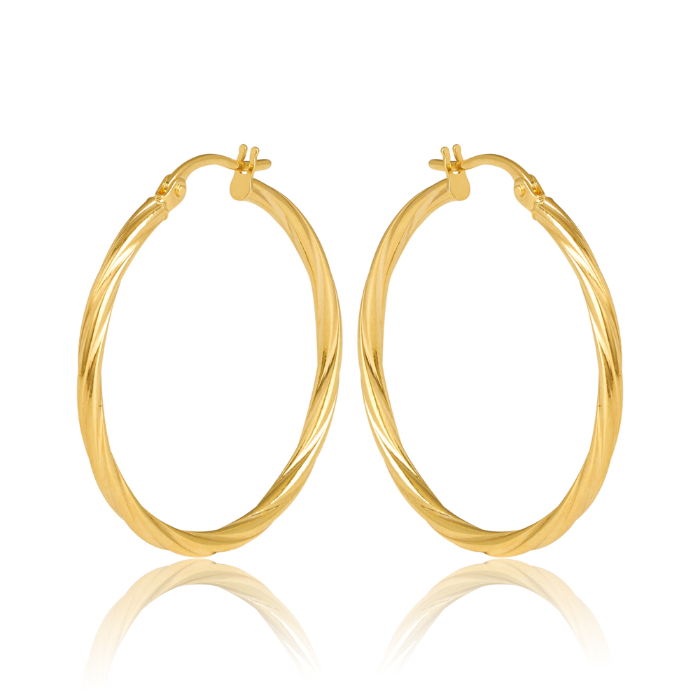 9ct Yellow Gold Sotto 2mm Twist Tube, 25mm Diameter Hoop Earrings Gold Earrings 
