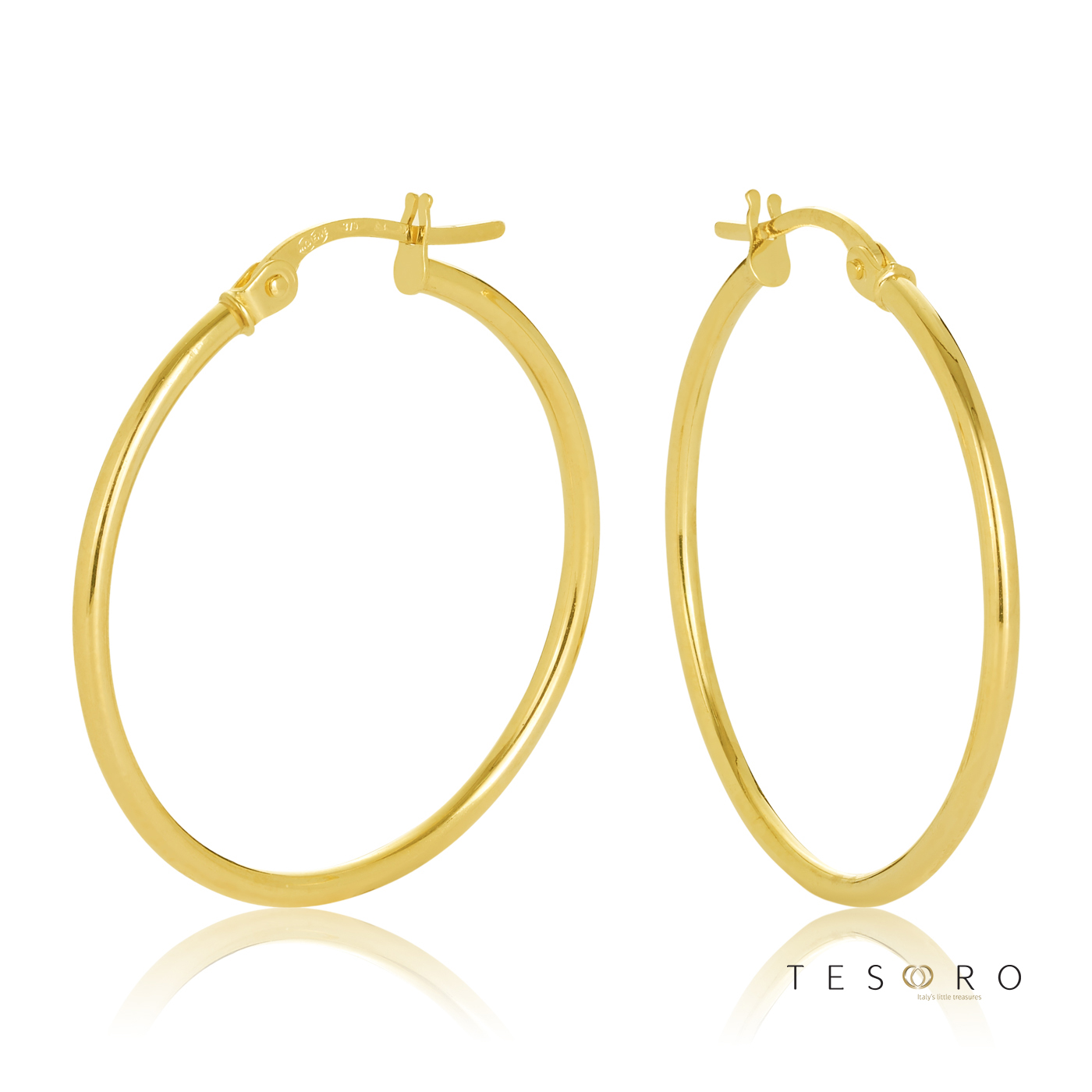 9ct Yellow Gold Eboli 1.5mm Round Tube 25mm Diameter Hoop Earrings Gold Earrings 