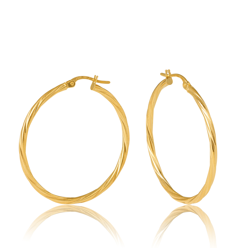 9ct Yellow Gold Sotto 2mm Twist Tube, 30mm Diameter Hoop Earrings Gold Earrings 