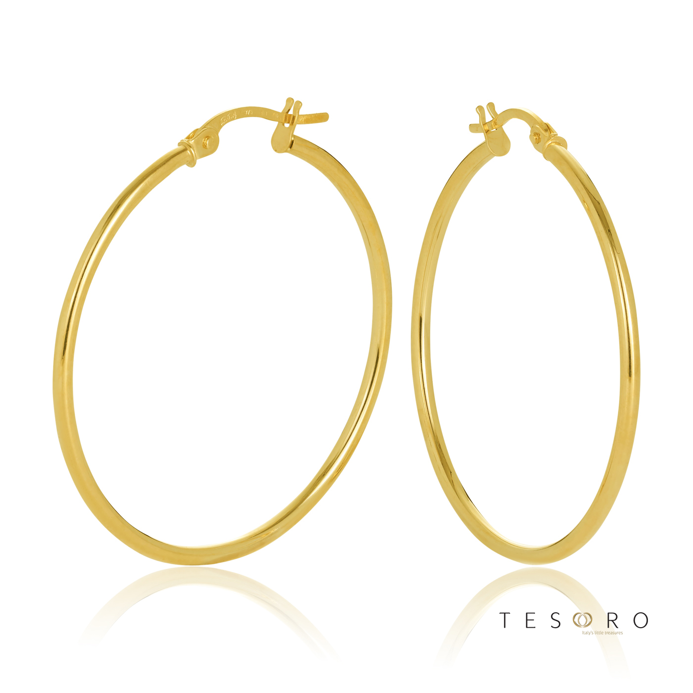 9ct Yellow Gold Eboli 1.5mm Round Tube 30mm Diameter Hoop Earrings Gold Earrings 