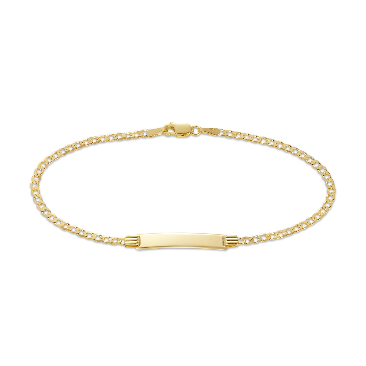 9ct Yellow Gold Diamond Cut Super Flat 2.2mm Curb Link Kids ID Bracelet 18.5cm Long Gold Chain 