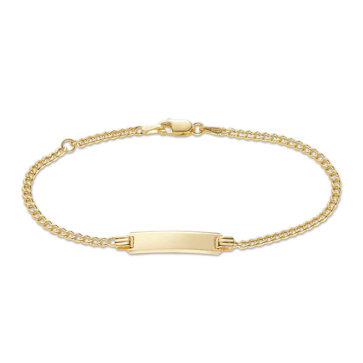 9ct Yellow Gold Diamond Cut Concave Curb Link Kids ID Bracelet 16cm Long Gold Chain 