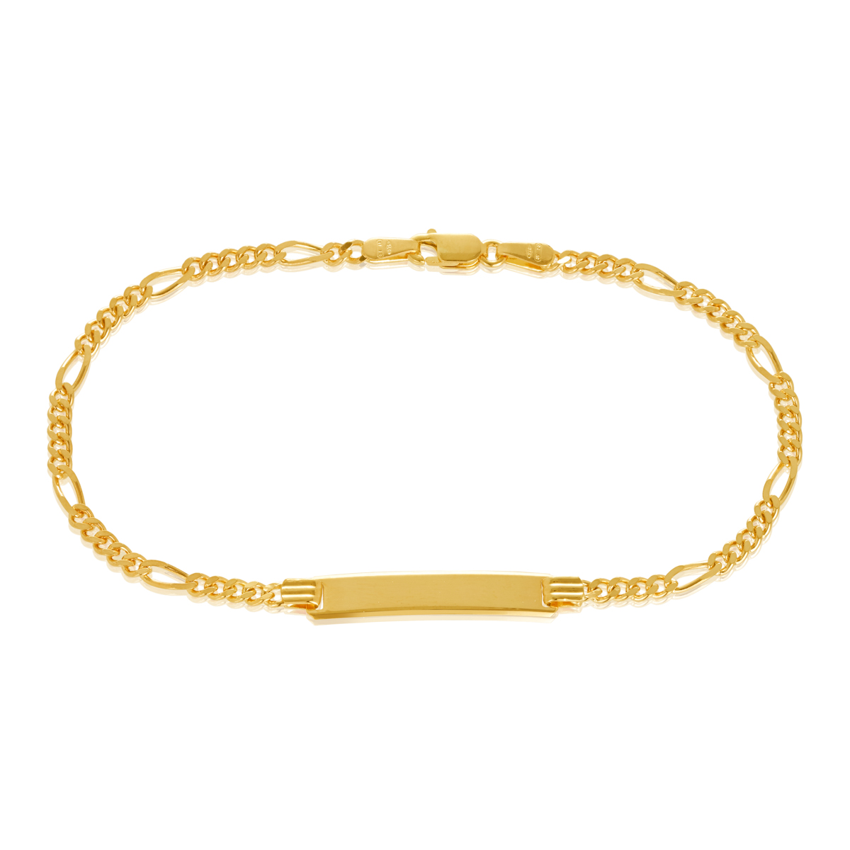 9ct Yellow Gold Diamond Cut Figaro Link ID Bracelet 18.5cm Long Gold Chain 