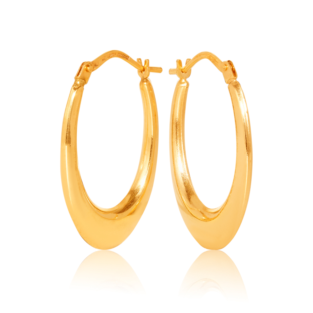 9ct Yellow Gold Oval Profile Progressive Concave Tube Hoop Earrings Gold Earrings 