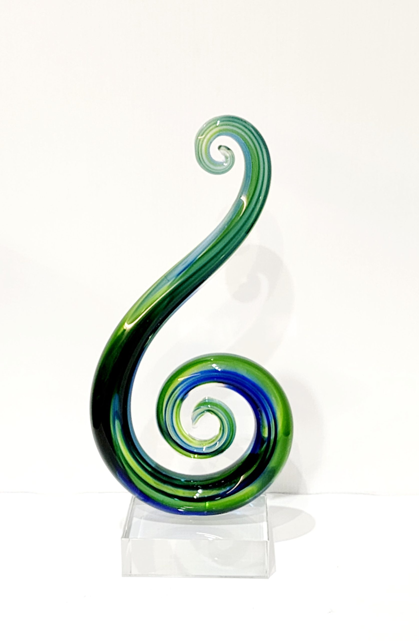 Beautiful Maori Design Double Koru Green & Blue Glass Award / Trophy - 310mm High 21st Keys 