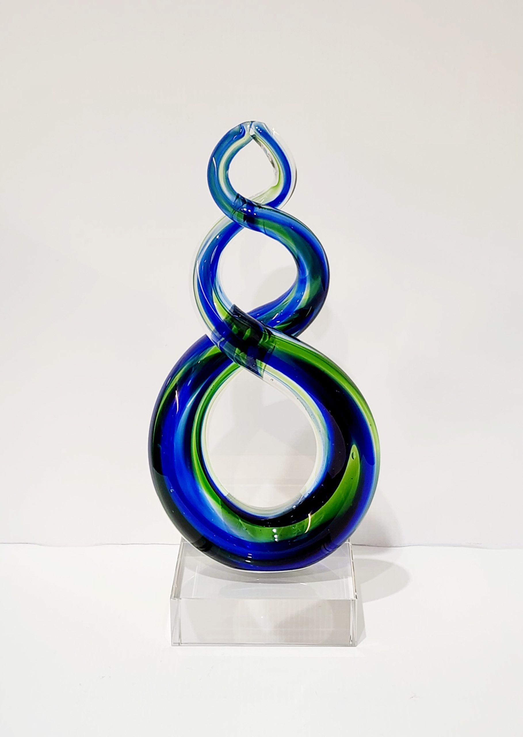 Beautiful Maori Design Double Twist Green & Blue Glass Award / Trophy - 280mm High 21st Keys 