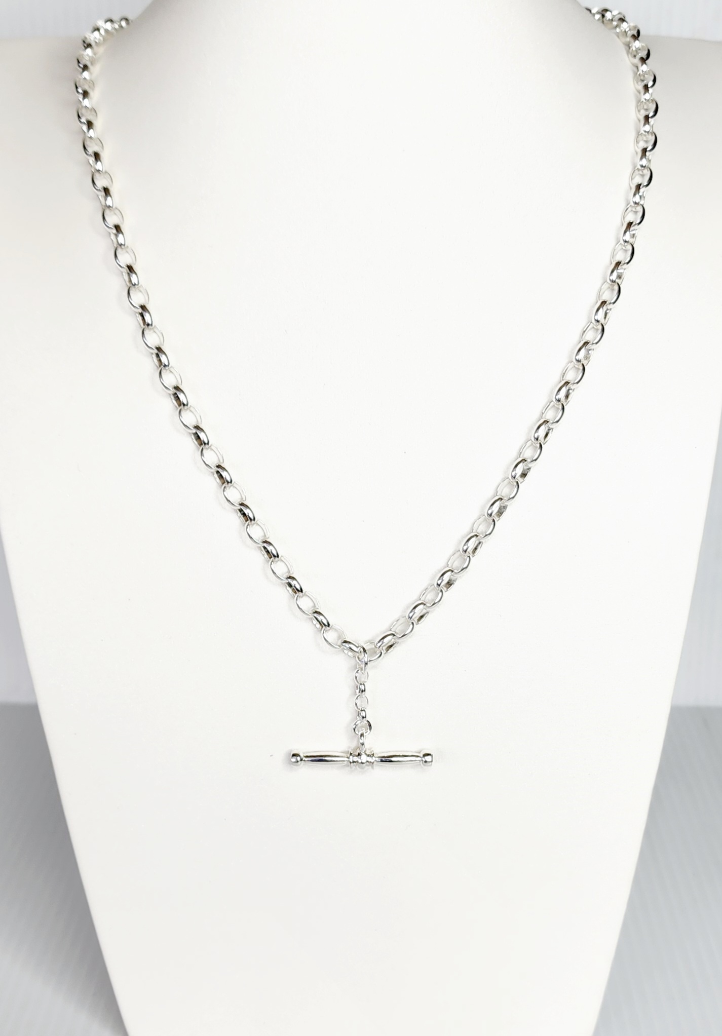 Sterling Silver 55cm BO3 Oval Belcher Chain With 30mm Sterling Silver Fob with Garnet Gemstone Sterling Silver Pendants 