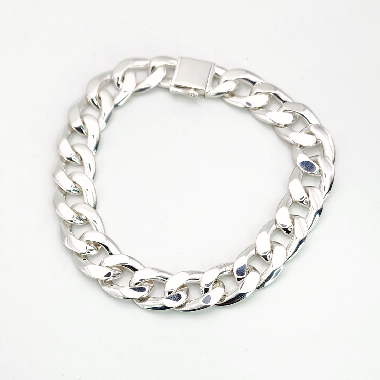 Sterling Silver 22cm Flat Curb Link Bracelet With Double Safety Catch Sterling Silver Bracelets 