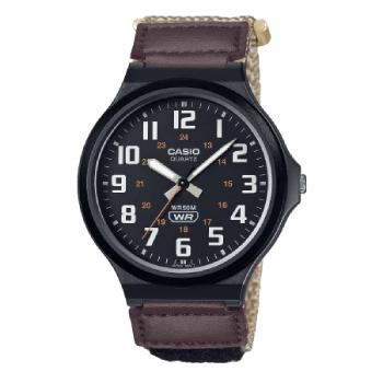 Casio Gents Analog Black Dial White Numbers Black Case, Burgundy Velcro-Fastening Band - MW240B-5B CASIO