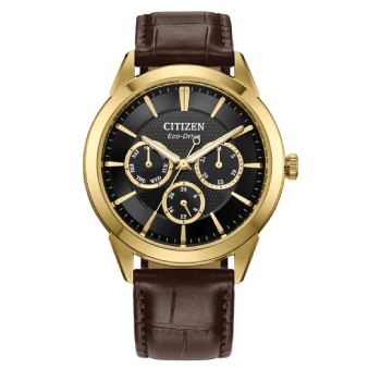 Citizen Eco-Drive Gents Classic Dress Watch Black Dial Leather Strap 100M WR - BU2112-06E Citizen Eco-Drive