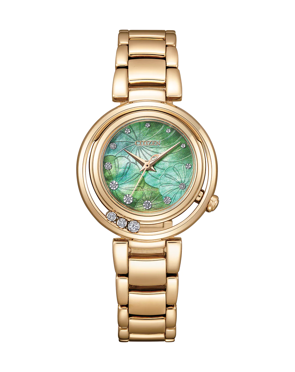 Citizen Eco-Drive Ladies Green Tinged Mother Of Pearl Face Dial Rose Gold Case & Band - EM1113-82Y Citizen Eco-Drive Citizen Eco-Drive Ladies Green Tinged Mother Of Pearl Face Dial Rose Gold Case & Band - EM1113-82Y Citizen Eco-Drive